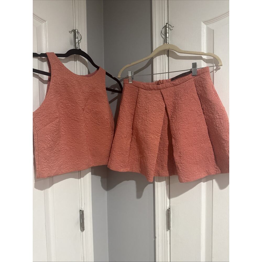Zara Trafaluc Two Piece Set Coral Flare Skirt And Crop Top Size S & M